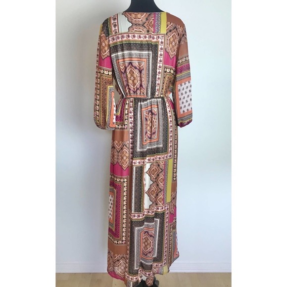 Pink & Brown Long Sleeve Maxi Dress Size Large - Picture 3 of 6